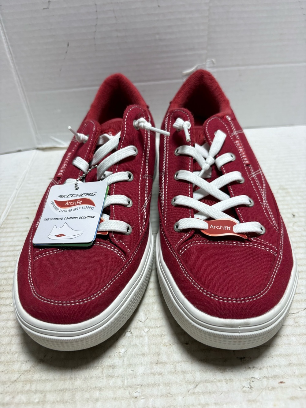 Skechers Women’s Red Canvas Arch Fit Lace-Up Sneakers